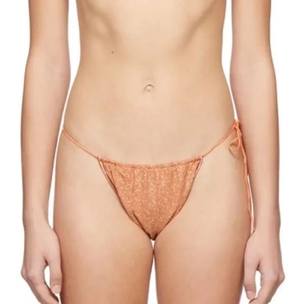 Oseree Metallic Orange Lumiere Bikini Swimsuit Bottoms Size L NWT